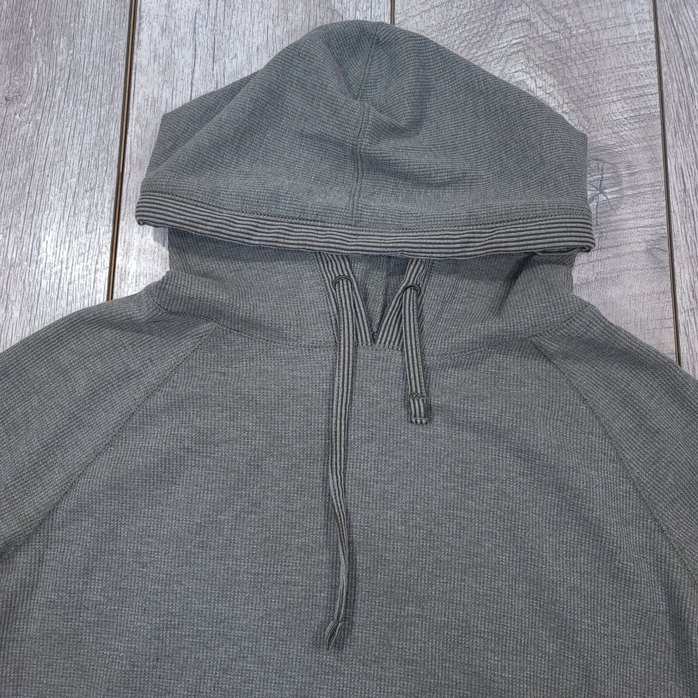 Prana Hoodie Womens XL Green Shea Waffle Knit Thermal Pullover Kangaroo - Picture 4 of 5